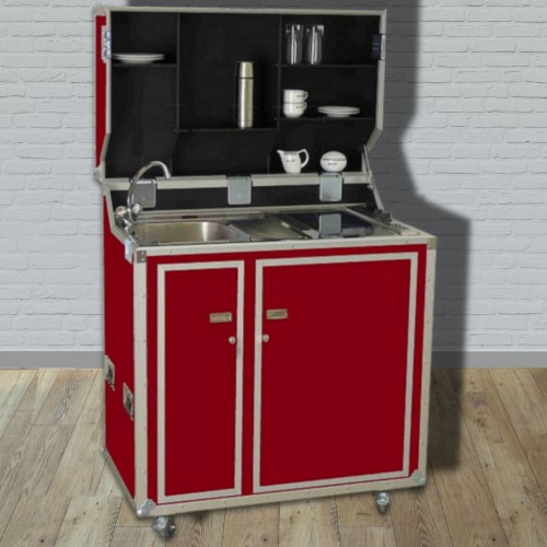 kitcase pro-art Kofferküche rot matt - Die mobile Küche im Flightcase mit Rollen