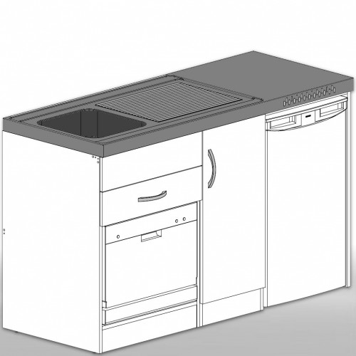 Singleküche mit kompakter Spülmaschine und Kühlschrank