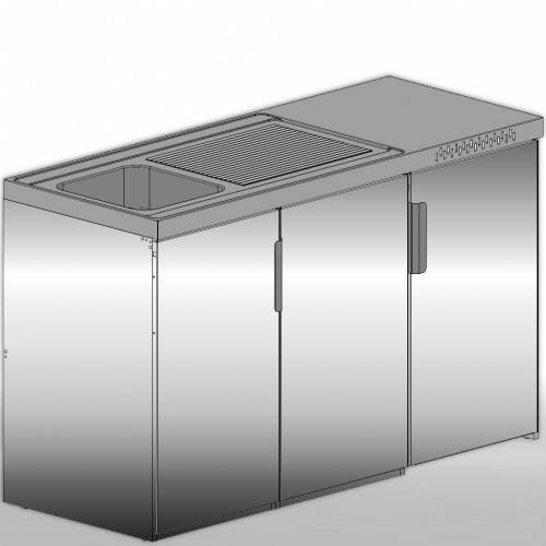 Miniküche Edelstahl 150 cm Breite mit Kühlschrank