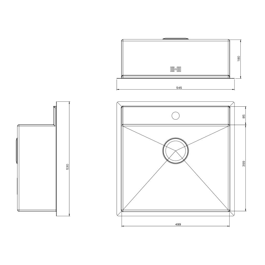 Spüle mit Armaturenbank für Unter-/ flächenbündige Montage