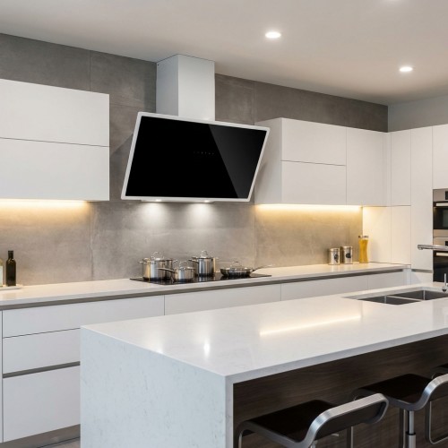 Diagonalhaube Edelstahl mit schwarzer Glasfront