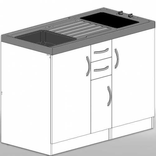 Pantryküche mit 2 Schubladen ohne Kühlschrank 120 cm dekorfähig
