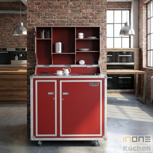 kitcase pro-art Kofferk&uuml;che rot matt - Die mobile K&uuml;che im Flightcase mit Rollen
