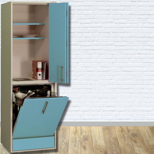 designLINE pro-art Beistellschrank hellblau-weiss mit Siemens Geschirrspüler