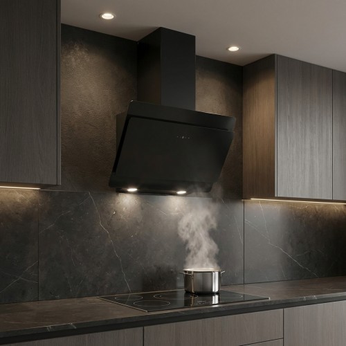 Diagonalhaube Fuga Glas schwarz mit Edelstahl