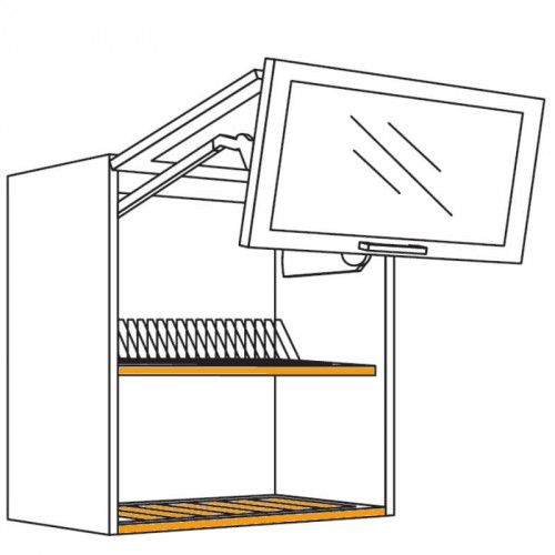 Wandschrank mit Falt-Lifttür und 2 Glasrahmenfronten