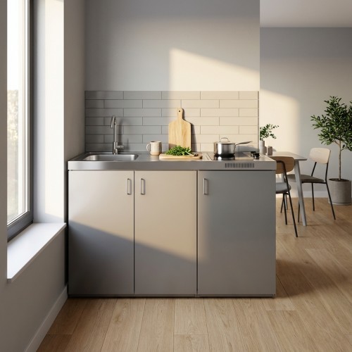 Pantryk&uuml;che aus Edelstahl 120 cm ohne K&uuml;hlschrank