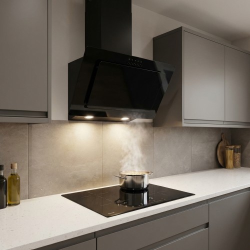 Dunstabzugshaube Kopffreihaube Glas mit Edelstahl schwarz 60 cm Dunstabzugshaube Kopffreihaube Glas mit Edelstahl schwarz 60 cm