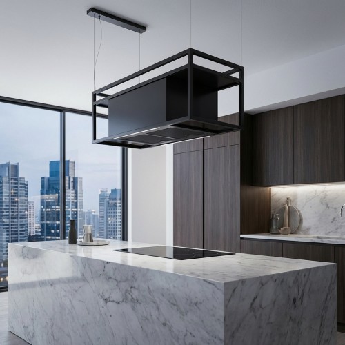 Design Inselhaube schwarz matt mit Abhänung Design Inselhaube schwarz matt mit Abhänung