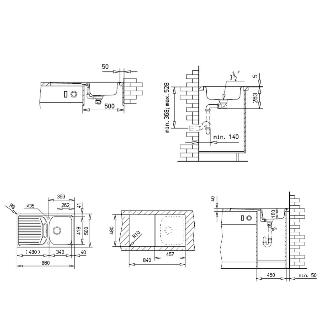 Einbauspüle Edelstahl reversibel
