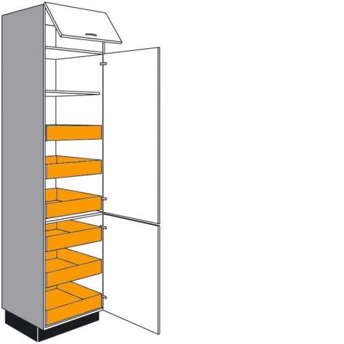 Allzweck Hochschrank mit 1 Klappe 2 Drehtüren und 6 Innenschubkästen