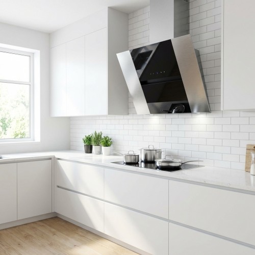 Diagonal Wandhaube schwarz mit Edelstahl