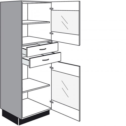 Highboard mit 2 Glasdrehtüren 2 Schubkästen