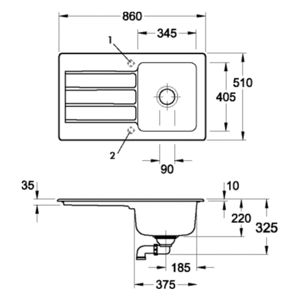 Keramikspüle mit Abtropffläche