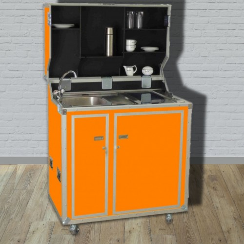 kitcase Kofferküche orange matt - Die mobile Küche im Flightcase mit Rollen