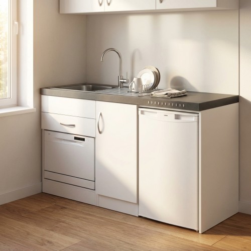 Singlek&uuml;che mit kompakter Sp&uuml;lmaschine und K&uuml;hlschrank