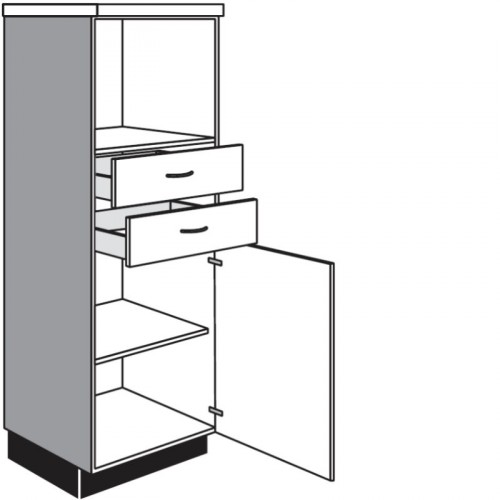 Highboardschrank für Einbaugeräte mit 1 Geräte-Drehtür und 2 Schubkästen