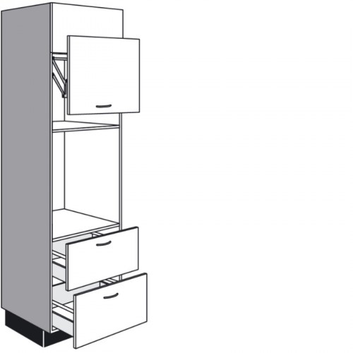 Seitenschrank für Einbaugeräte mit 1 Lifttür, 2 Auszüge und 1 Klappe