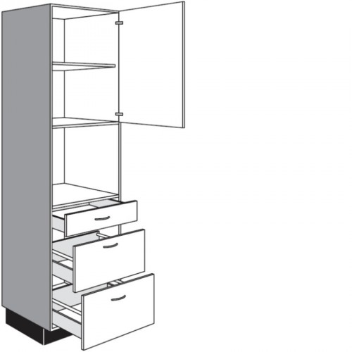 Seitenschrank für Einbaugeräte mit 1 Drehtür und 2 Auszüge