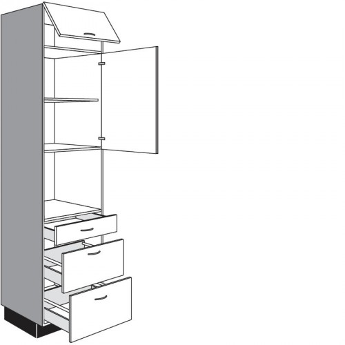 Hochschrank für Einbaugeräte mit 1 Drehtür 1 Schubkasten 2 Auszüge 1 Klappe