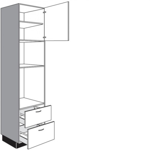 Hochschrank für Einbaugeräte mit 1 Drehtür und 2 Auszüge