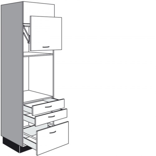 Seitenschrank für Einbaugeräte mit 2 Schubkästen 1 Klappe und 1 Auszug