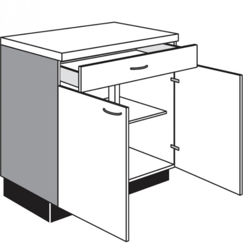 Unterschrank mit 2 Drehtüren und 1 Schubkasten