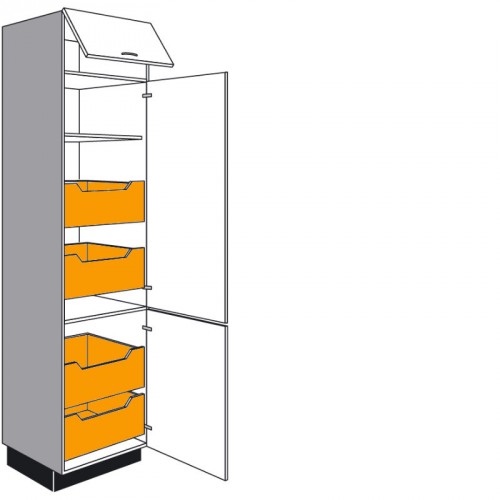 Allzweck Hochschrank mit 1 Klappe 2 Drehtüren und 4 Innenauszüge