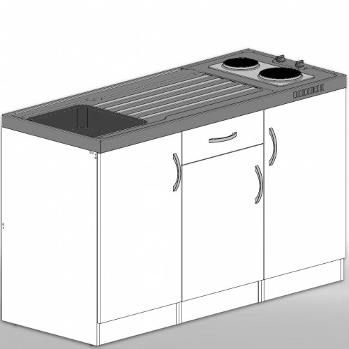 Singleküche Pantryküche dekorfähig aus Holz 150 cm mit Schublade