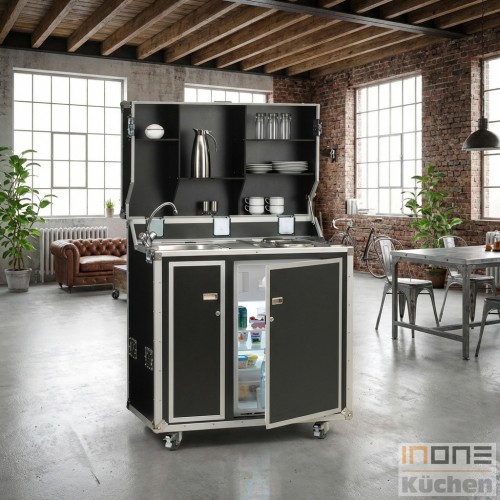 kitcase pro-art Kofferk&uuml;che mit Pantryauflage und Sp&uuml;le - die mobile K&uuml;che im Flightcase auf Rollen