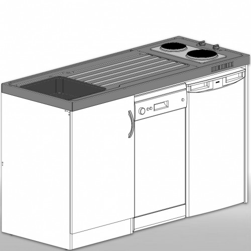 Büroküche 150cm mit Geschirrspüler F 45 cm und Kühlschrank