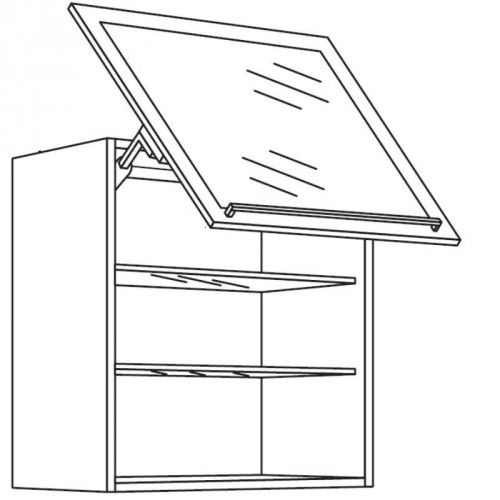 Wandschrank mit Schwingklappe und Glasrahmenfront