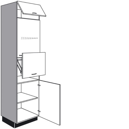 Hochschrank für Einbaugeräte mit 1 Lifttür, 2 Drehtüren 1 Klappe und 2 verstellbare Fachböden