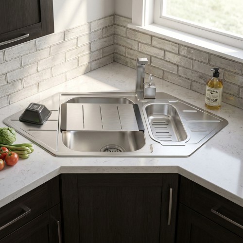 Ecksp&uuml;le Line 40 aus Edelstahl Glatt oder Leinenstruktur