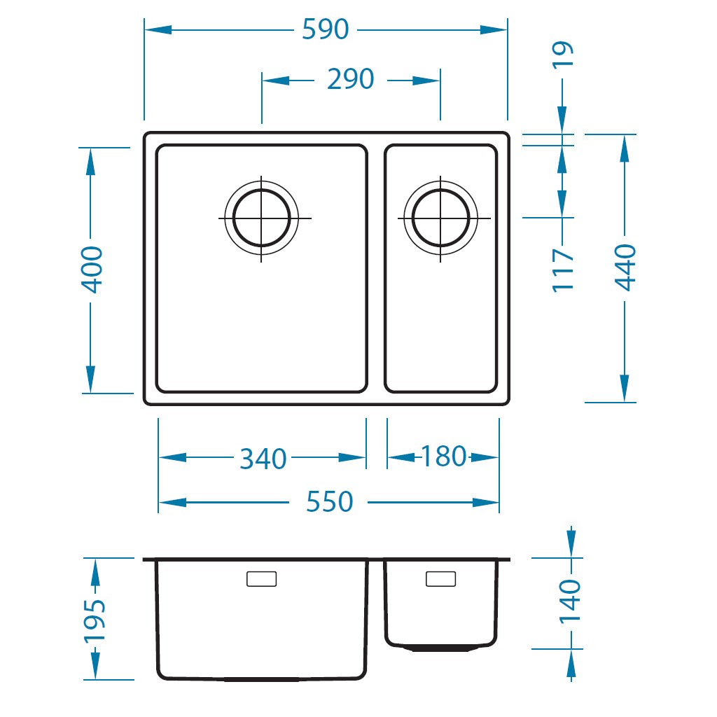 Unterbauspüle mit Restebecken Kombino 120