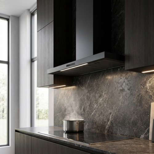 T-Förmige Wandhaube in schwarz matt mit Wärmesensor T-Förmige Wandhaube in schwarz matt mit Wärmesensor