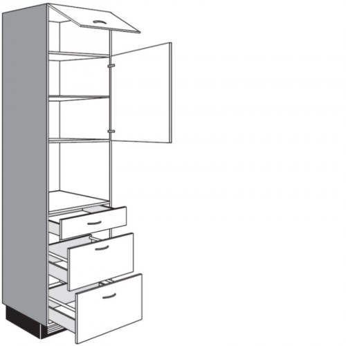 Geräteschrank mit 1 Drehtür 1 Klappe und 2 Auszüge