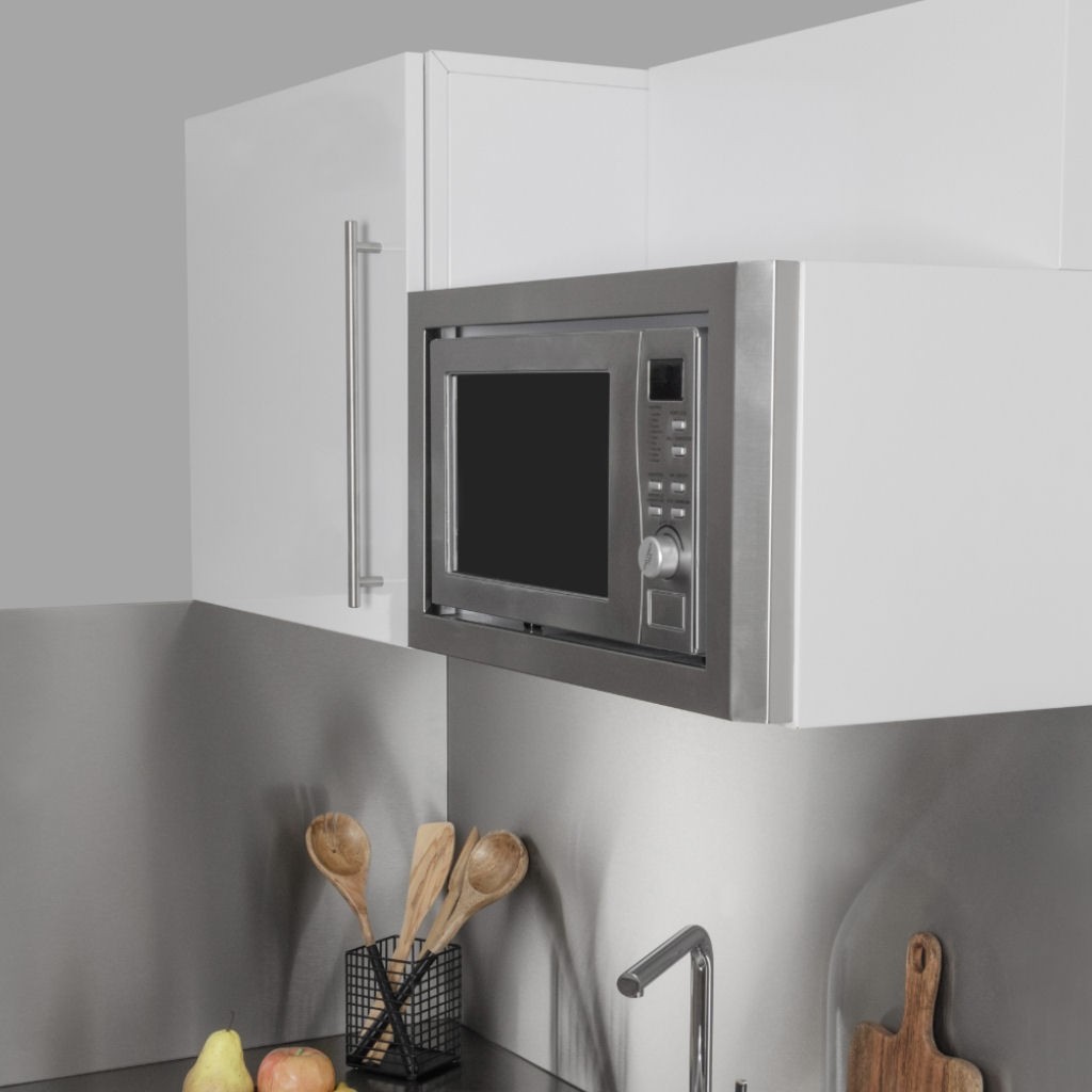 Büroküche 120 cm breit mit Apothekerschrank Kühlschrank A++, Mikrowelle