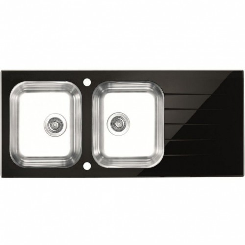 Doppel Glasspüle mit Edelstahlbecken Glas schwarz