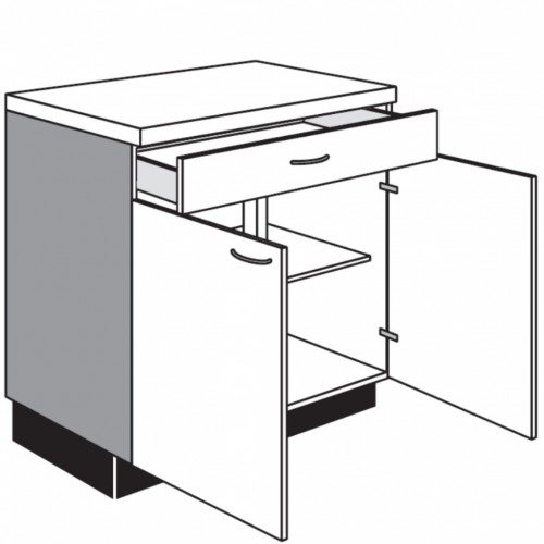 Unterschrank mit 1 Schubkasten und 2 Drehtüren