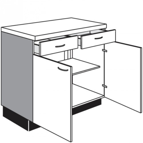 Unterschrank mit 2 Drehtüren und 2 Schubkästen