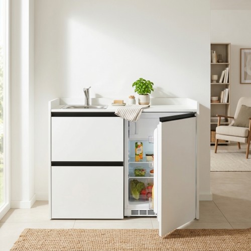 modulLINE ML 120 K Miniküche aus Holz mit Kühlschrank modulLINE ML 120 K Miniküche aus Holz mit Kühlschrank