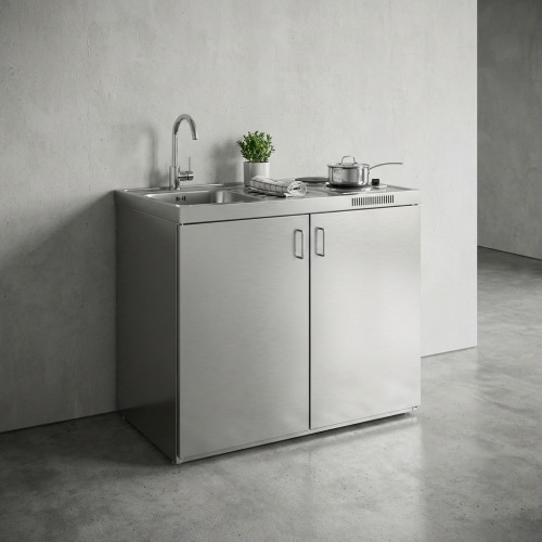 Pantryk&uuml;che aus Edelstahl 100 cm ohne K&uuml;hlschrank