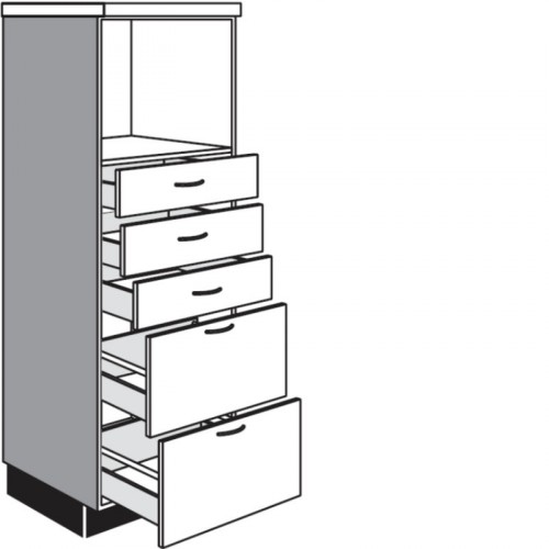 Highboardschrank für Einbaugeräte mit 3 Schubkästen und 2 Auszüge