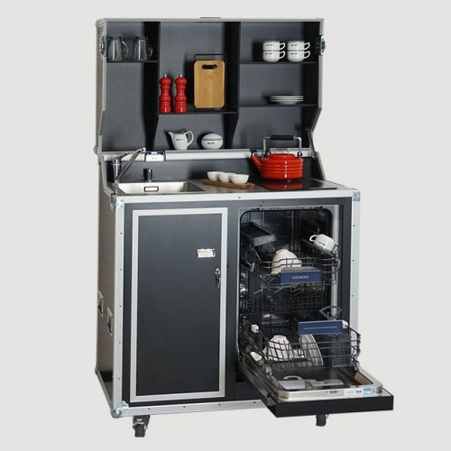 Kofferküche pro-art kitcase mit Geschirrspüler - mobile Küche im Flightcase auf Rollen