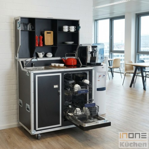 Kofferk&uuml;che pro-art kitcase mit Geschirrsp&uuml;ler - mobile K&uuml;che im Flightcase auf Rollen