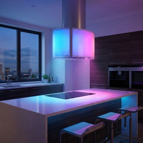 Freih&auml;ngende Inselhaube mit Ambientebeleuchtung