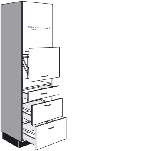 Seitenschrank für Einbaugeräte mit 1 Lifttür, 1 Drehtür und 2 Auszüge