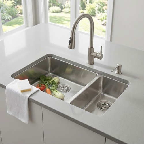 Edelstahlbecken mit Restebecken New York 18x40+34x40 Edelstahlbecken mit Restebecken New York 18x40+34x40