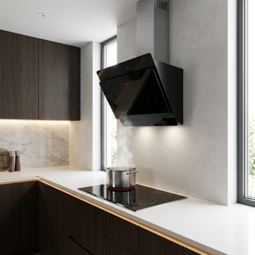 Abzugshaube Glas schwarz mit vertikaler Frontscheibe